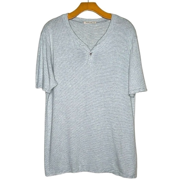 Marine Layer Short Sleeve Henley Supima Cotton Micro Modal Striped Shirt Gray M - Picture 1 of 13